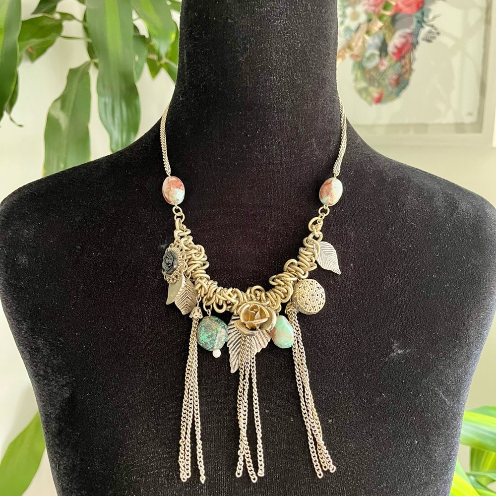 Gold and Silver Leaf Charm Necklace
